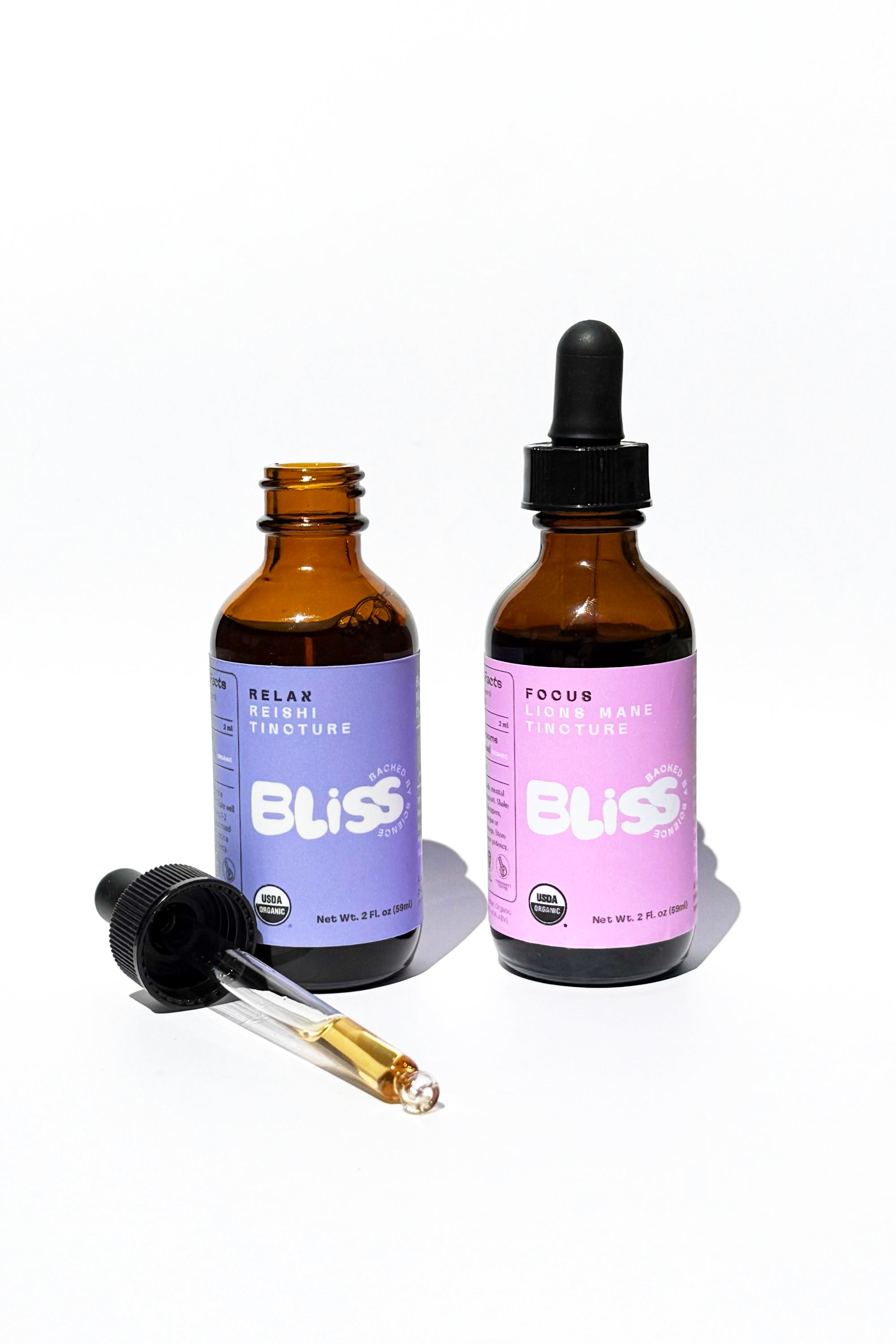 Bliss Labs Relax Reishi Tincture Focus Lion's Mane Tincture